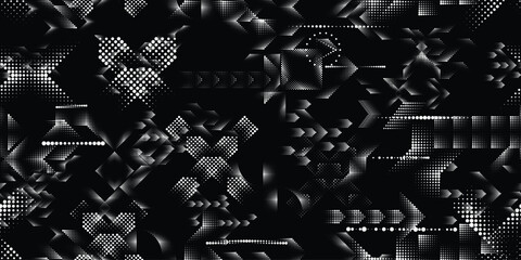 Pattern with halftone dots. Cyber punk seamless dotted pattern .Futuristic background . Pattern with various halftone dots elements .Endless dot pattern texture. Halftone effect .Vector