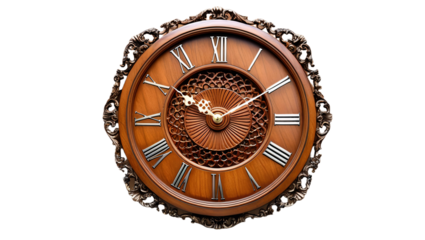wooden clock isolated on transparent background