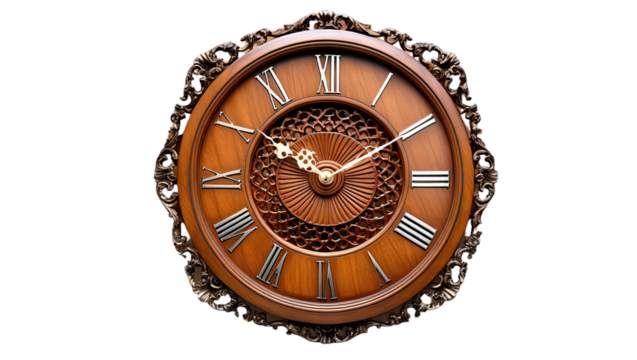 wooden clock isolated on transparent background