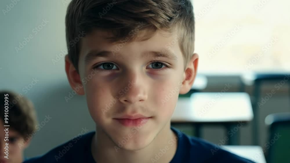 Poster static video, soft diffused light, close-up of young man expressing confusion evolving into understa