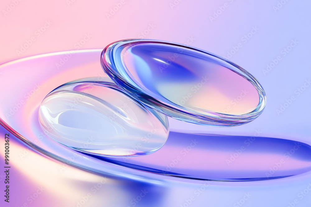 Poster image showing smooth, translucent, lens-like shapes with colorful light reflections against a gradie
