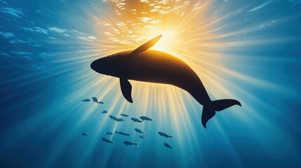 Majestic Whale Gliding Through Sunlit Ocean Waters