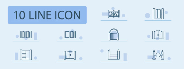 Gate set icon. Metal gate, barrier, sliding gate, security, tollbooth, turnstile, gatekeeper, roadblock, swing gate, garage, secure access, entrance, public access control, fencing