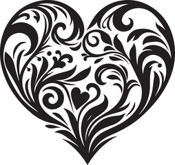 A vector silhouette image of a heart on a white background