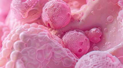 A detailed macro shot of various pink elements, highlighting their unique textures and creating a sense of an otherworldly and artistic microcosm.