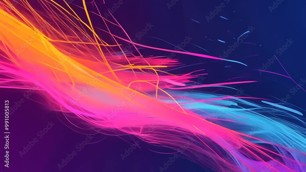 Aufkleber neon light streaks vibrant abstract in digital wave pattern with neon colors on dark background for 
