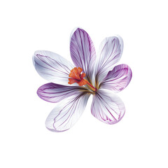 Naklejka premium Single Purple and White Crocus Flower on White Background