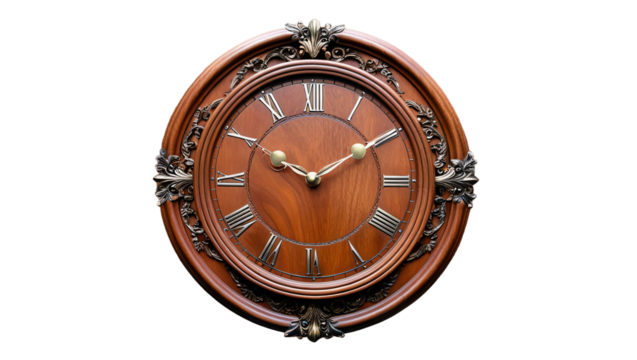 wooden clock isolated on transparent background