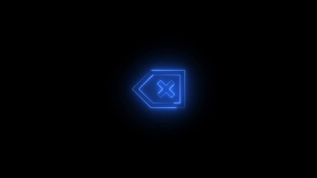 Neon back space QWERTYSm icon blue glowing black background animation