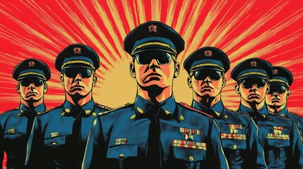 Police squad. authoritarian and totalitarian regimes concept. Pop art retro vector illustration drawing
