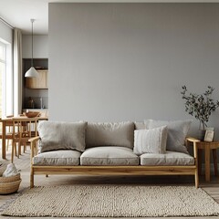 Photographed a modern residential living room designed with a combination of mid-century modern interiors and Scandinavian interiors. Generative AI
