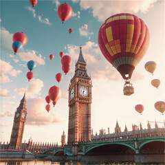 Colourful balloons near Big Ben.