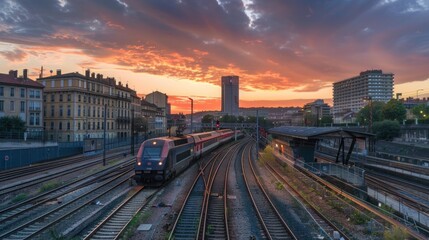 Fototapeta premium Train at main station. crossings and for the arrival and departure of trains.