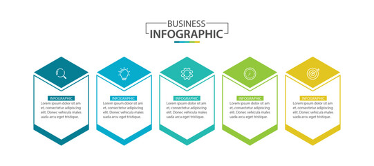 Vector Infographic label design template with icons and 5 options or steps.