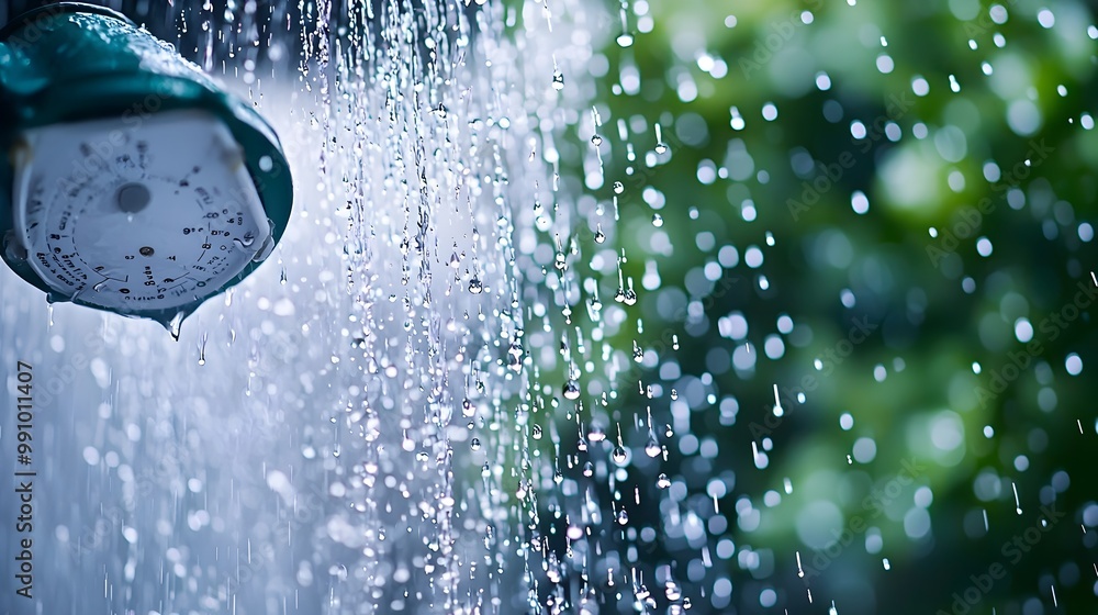 Poster digital rain gauge sending data to cloud platform for weather analytics