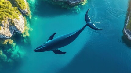 Majestic Whale Swimming in Clear Turquoise Water