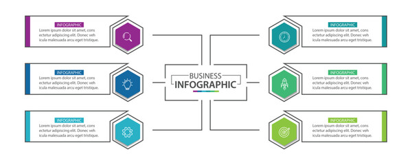 Business infographic template. 6 Step timeline journey. Process diagram, Infographic elements vector illustration.