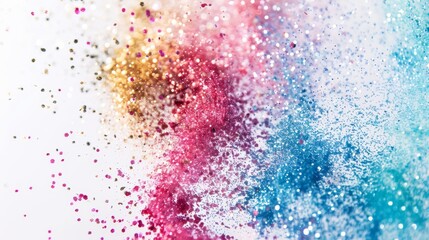 Obraz premium Particles of glitter create a mesmerizing cascade in mid-air, mingling in vibrant pastels and radiant metallic hues.