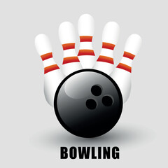 Illustration of a bowling alley with pins and a ball