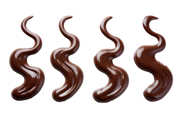 Four flowing chocolate streaks are arranged in parallel with a slight twist, showcasing the glossy finish and smooth texture.