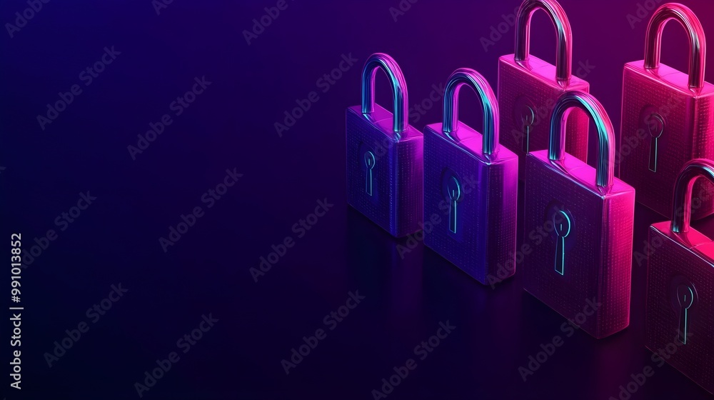Aufkleber multiple colorful padlocks representing digital security on a dark background.