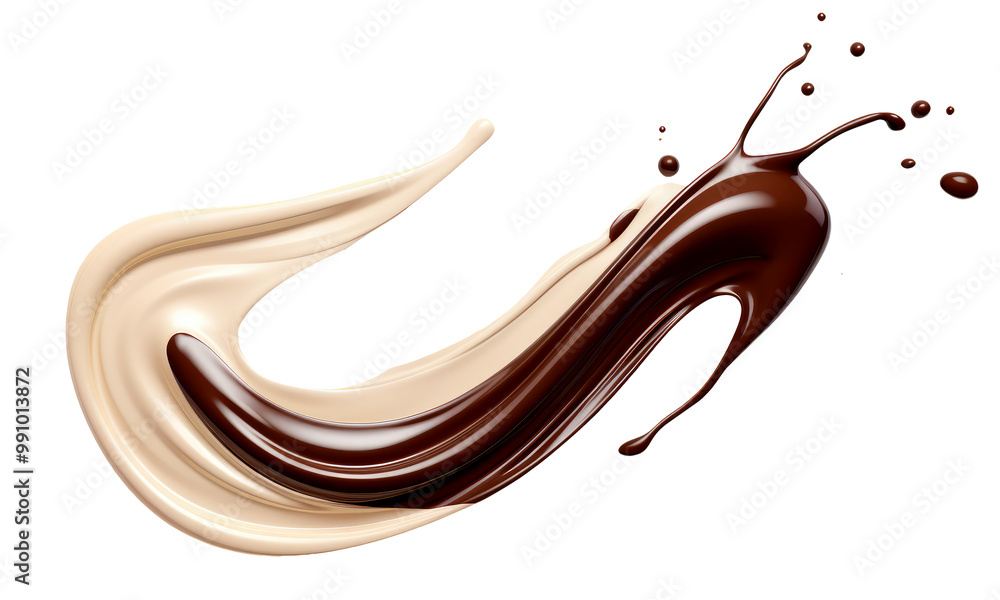 Poster a fascinating digital artwork showcasing a dynamic swirl of light and dark chocolate, emphasizing co