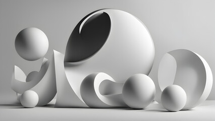 Design a modern and abstract 3D rendering background, featuring separate elements for the sun, moon.