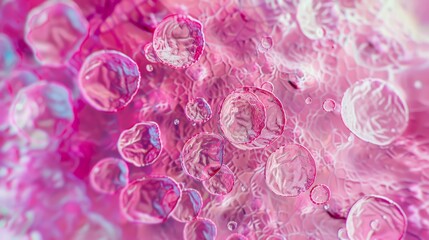 Soft, pink-hued bubbles float, creating a mesmerizing pattern that exudes a soothing and ethereal beauty.