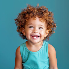 Naklejka premium Cheerful South African toddler boy with curly auburn hair enjoying childhood