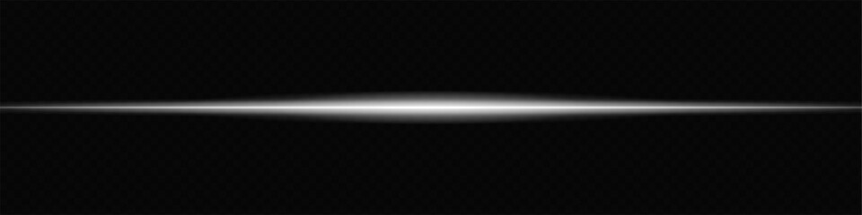 Glowing white laser beam horizontally across a dark transparent background, creating a futuristic and high-tech visual effect. Neon flare, laser lines of light. On a transparent background.