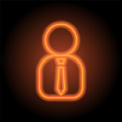 Businessman simple icon vector. Flat design. Orange neon on black background