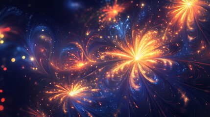 Fototapeta premium Charming background with an abstract representation of a distant exoplanet surrounded by rings and asteroids