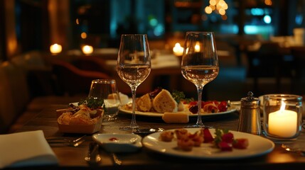 Obraz premium Romantic Dinner Setting with Wine Glasses