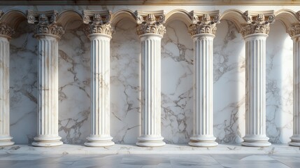 Obraz premium 3D representation of imposing, classic marble columns arranged in varied architectural styles
