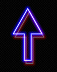 Neon red and blue upward arrow on a transparent background. Glowing, futuristic design, perfect for technology, navigation, and direction concepts.