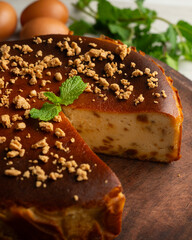 Cheesecake with mascarpone and almond nougat. Traditional Spanish Christmas recipe.