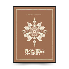 Abstract linocut floral posters template. Modern trendy minimal style. Black and white colors. Magic, mystical. Hand drawn design for wallpaper, wall decor, print, postcard, cover, template, banner.