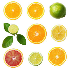 Obraz premium Citrus Fruits Half Slices On White Background Isolated., transparent background, PNG file