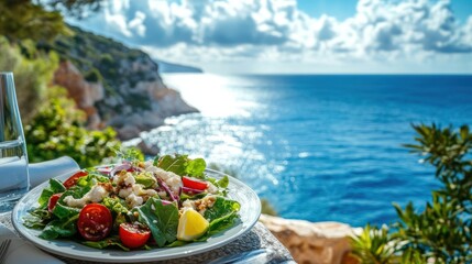 Fototapeta premium Mediterranean Salad with Ocean View