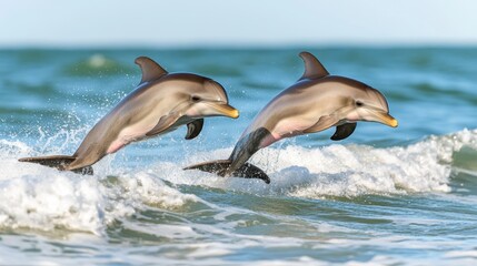 Playful Dolphins Leaping Over Ocean Waves