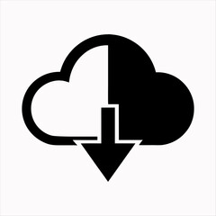 "Minimalist Cloud Download Icon Silhouette with Bold Downward Arrow &ndash; Modern Vector Design