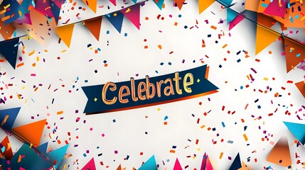 Obraz premium Celebratory Bold Typography with Festive Flags and Confetti Banner Design