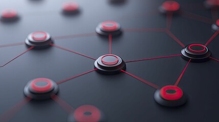 Abstract Red and Black Network Design Featuring Interconnected Lines and Nodes, Representing Digital Connectivity and Technology Concepts