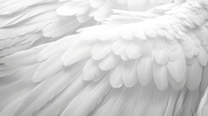 Fototapeta premium Closeup of white feathers creating a serene background symbolizing peace, spirituality, and hope