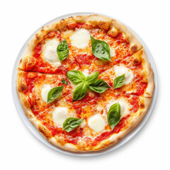 Delicious Margherita pizza with fresh basil and mozzarella cheese, top view