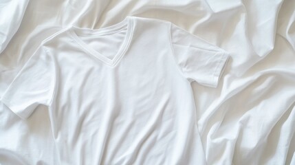 Obraz premium A white V-neck T-shirt isolated on a white background, highlighting a versatile and timeless piece of casual wear.