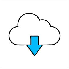 "Minimalist Cloud Download Icon Silhouette with Bold Downward Arrow – Modern Vector Design