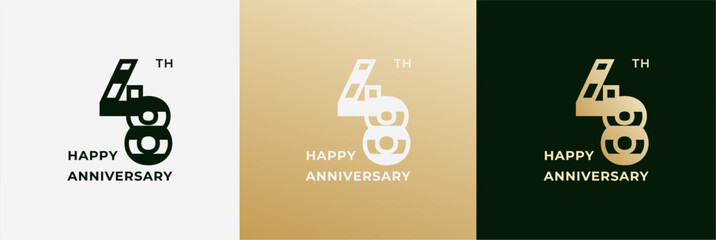 Logo 48th, 48 years anniversary, Creative design template for celebration, greeting, birthday and invitation. Editable file