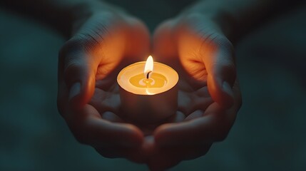 Nighttime serenity with hands holding glowing candle image
