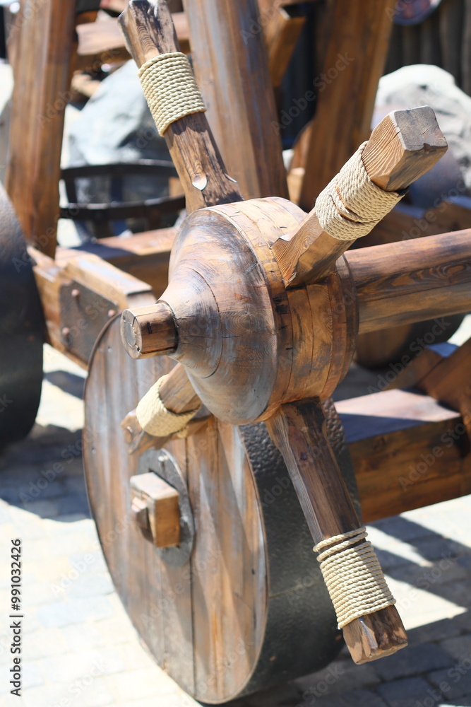 Poster a close-up view of a wooden object on a table, suitable for use in interior design or still life pho